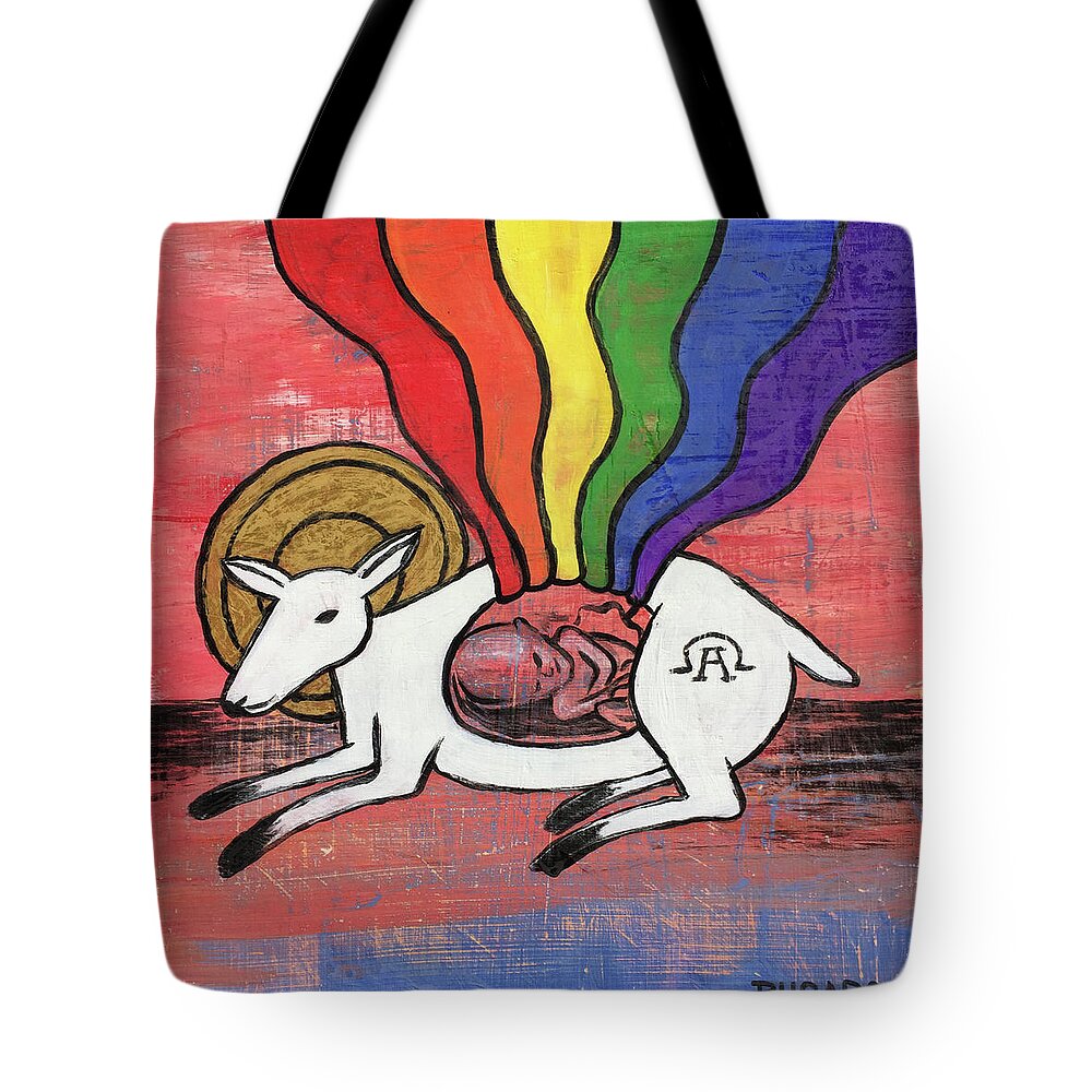 Lamb Tote Bag featuring the painting His Masterpiece by Nathan Rhoads