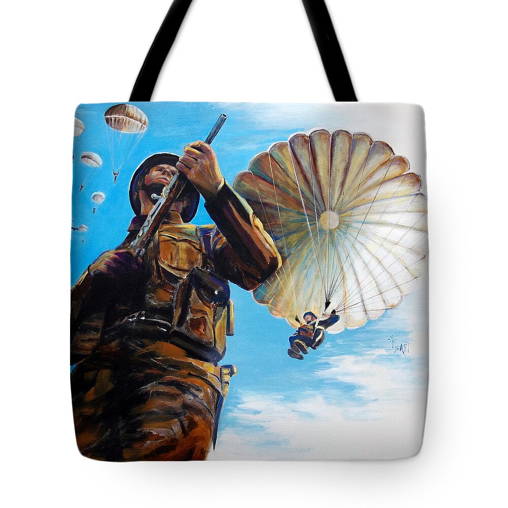 Service Men Tote Bag featuring the painting His Needs Come First by Jodie Marie Anne Richardson Traugott     aka jm-ART
