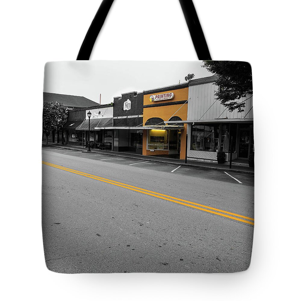 Selective Color Tote Bag featuring the photograph Historic Buford in selective color by Doug Camara