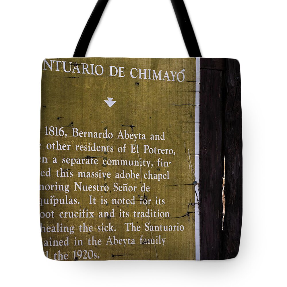 New Mexico Tote Bag featuring the photograph Historic Marker for the Santuario by Tom Cochran