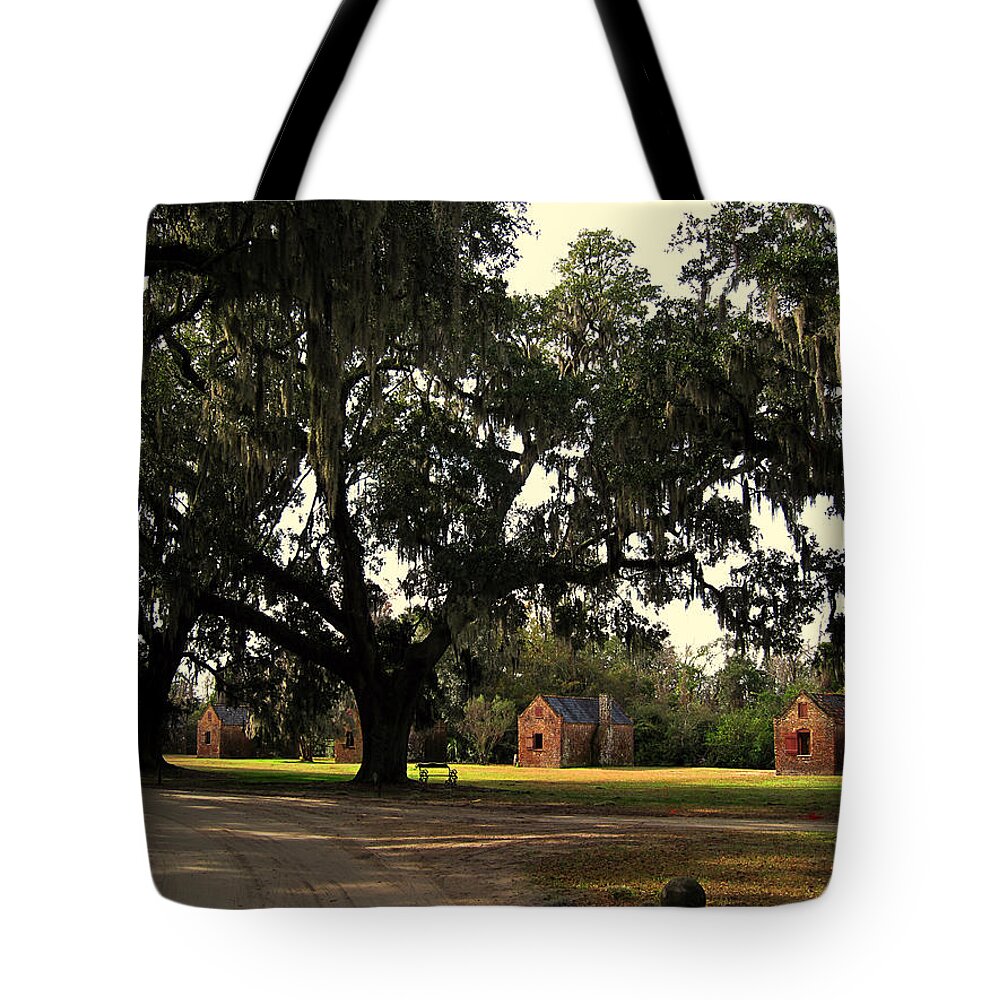 American History Tote Bag featuring the photograph Historic Slave Houses at Boone Hall Plantation in SC by Susanne Van Hulst