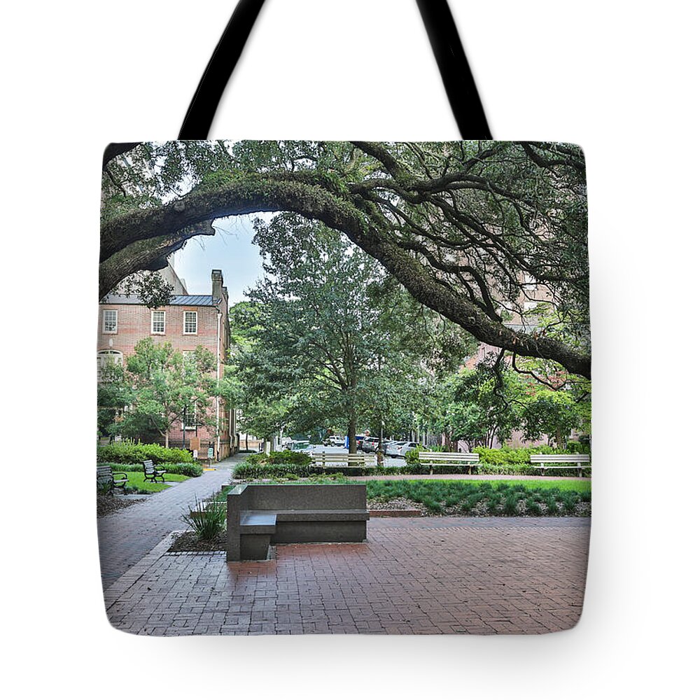 Savannah Tote Bag featuring the photograph Historic Sqaure by Jimmy McDonald