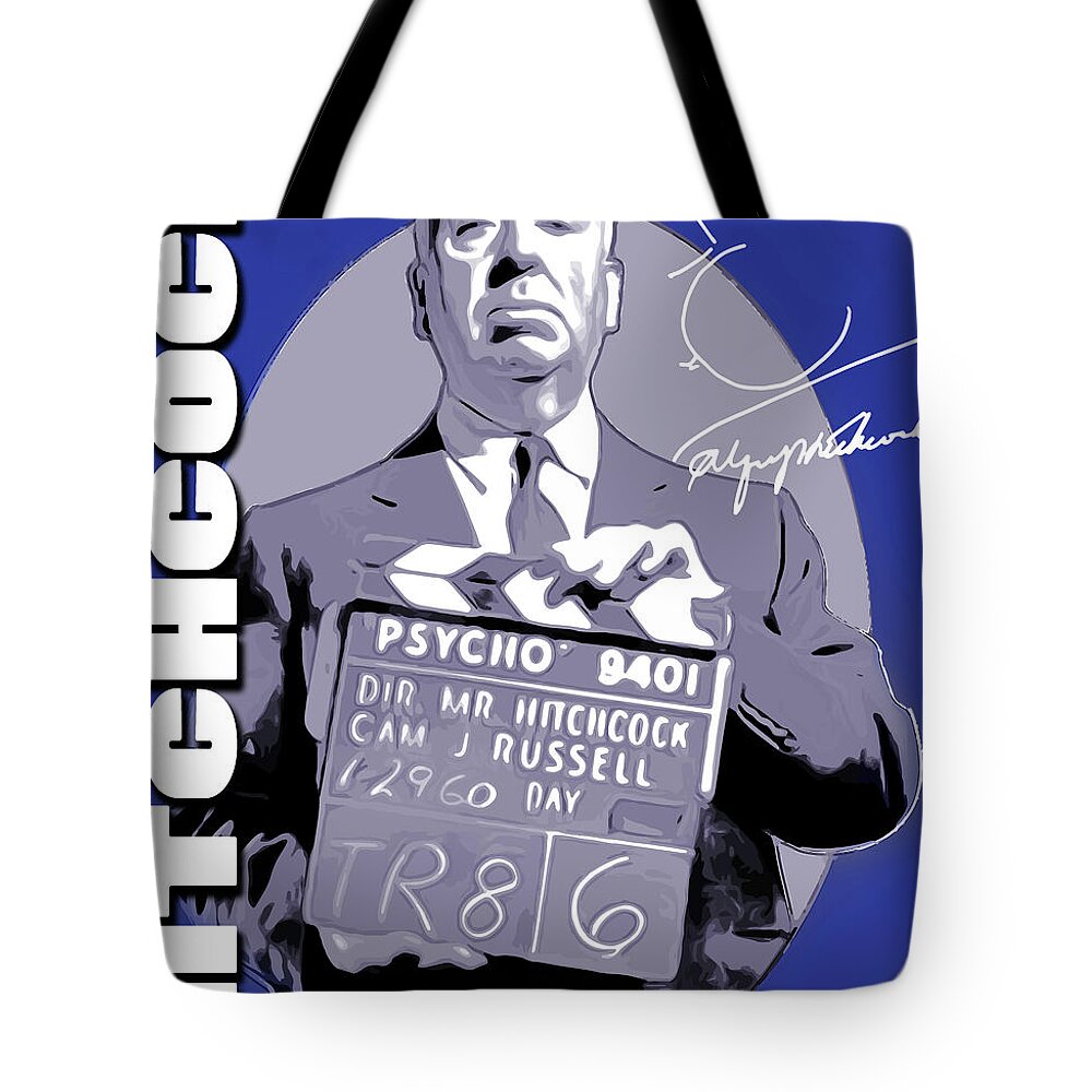 Alfred Hitchcock Tote Bag featuring the digital art Hitchcock by Greg Joens