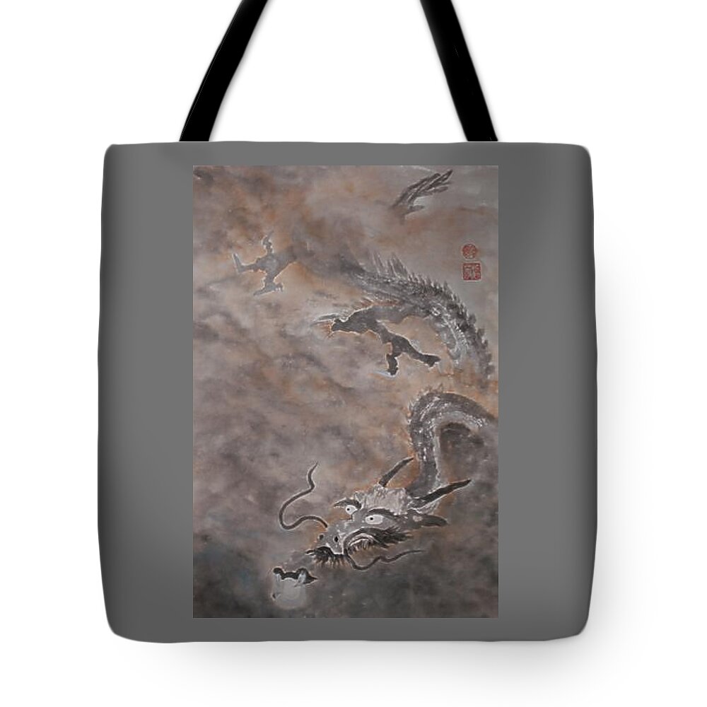 Japanese Tote Bag featuring the painting Hitofuki the Dragon by Terri Harris