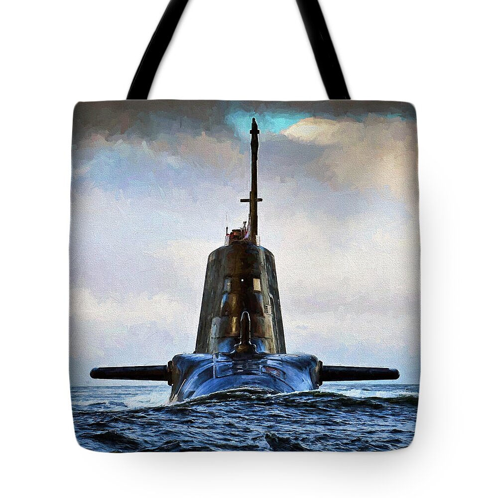 Astute Class Tote Bag featuring the digital art HMS Ambush Submarine 3 by Roy Pedersen