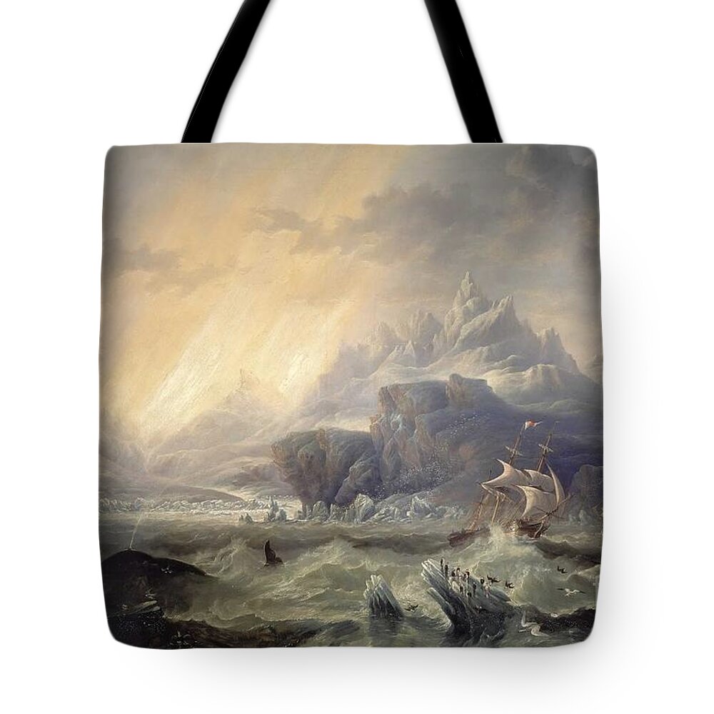 John Wilson Carmichael - Hms Erebus And Terror In The Antarctic 1847 Tote Bag featuring the painting HMS Erebus and Terror in the Antarctic by MotionAge Designs