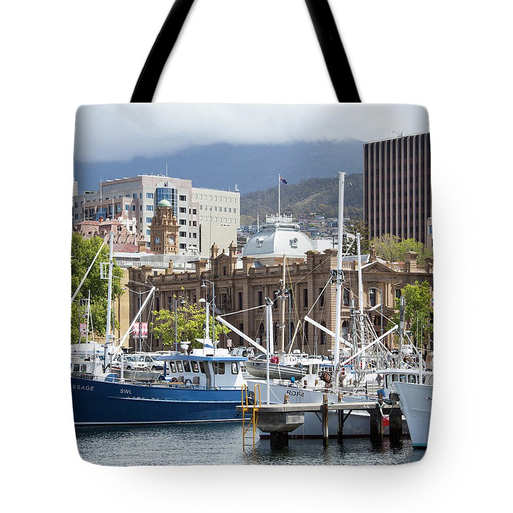 Marina Tote Bag featuring the photograph Hobart Marina by Ramunas Bruzas
