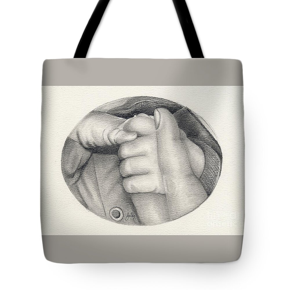 Holding On Tote Bag featuring the painting Holding On by Daniela Easter