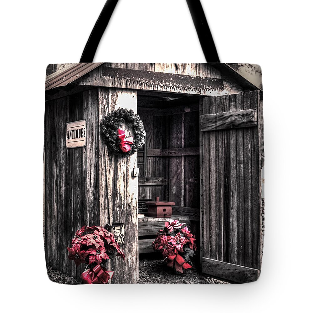 Old Tote Bag featuring the photograph Holiday Outhouse by Debra Forand