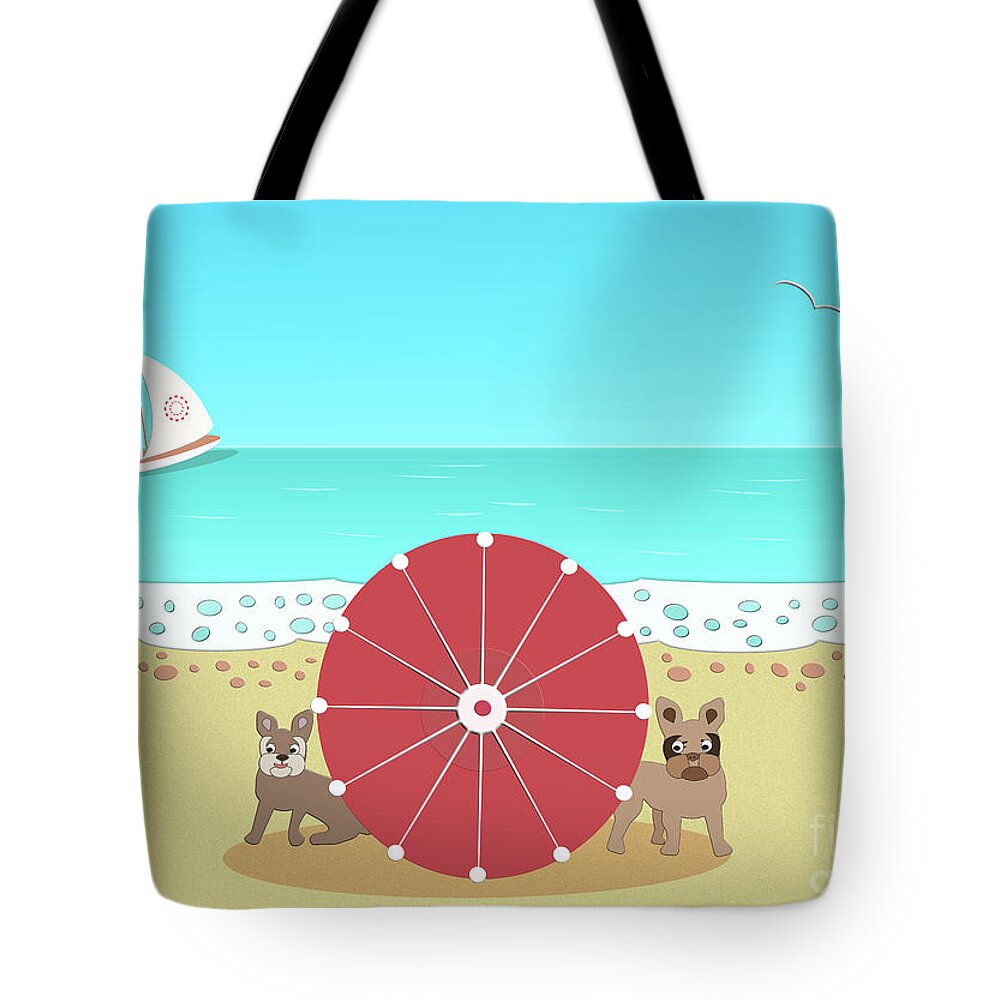 Dog Tote Bag featuring the digital art French Bulldog Romance on the Beach by Barefoot Bodeez Art