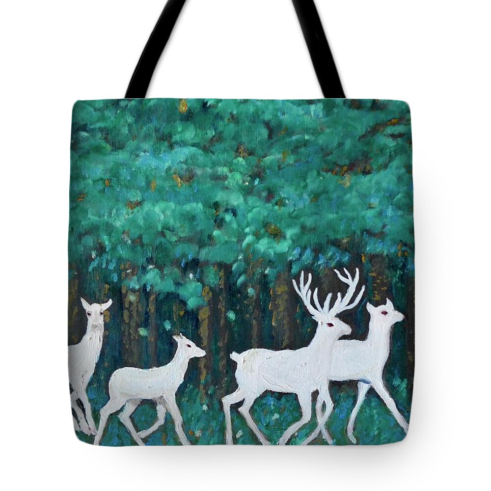 Reindeer Tote Bag featuring the painting Holiday Season Dance by Julie Todd-Cundiff
