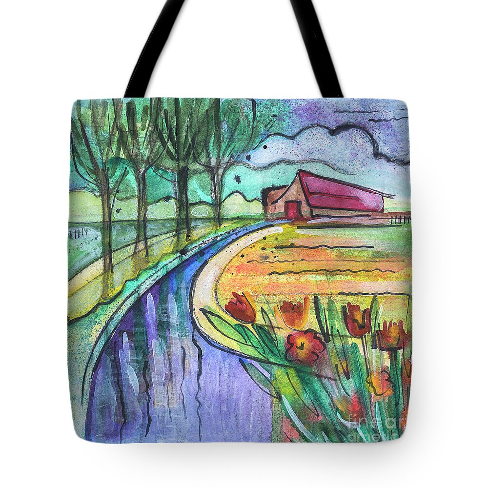 Nature Tote Bag featuring the drawing Holland countryside by Ariadna De Raadt