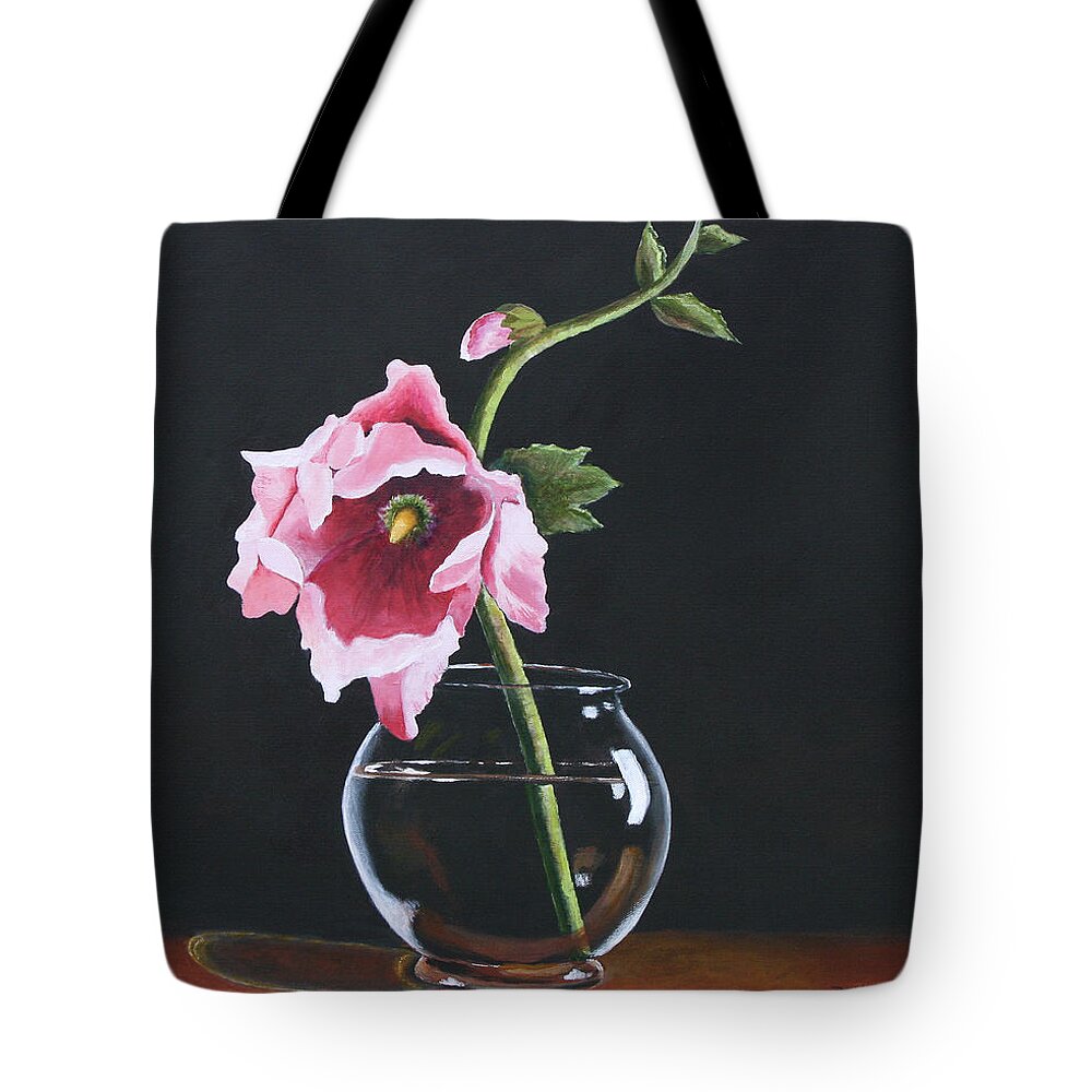 Flower Tote Bag featuring the painting Hollyhock by Donna Tucker