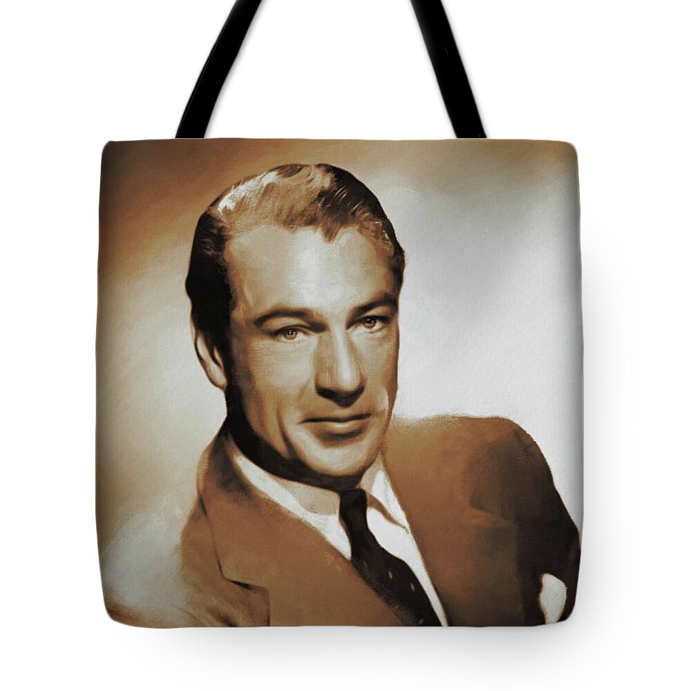 Gary Tote Bag featuring the painting Hollywood Legends, Gary Cooper, Actor by Esoterica Art Agency