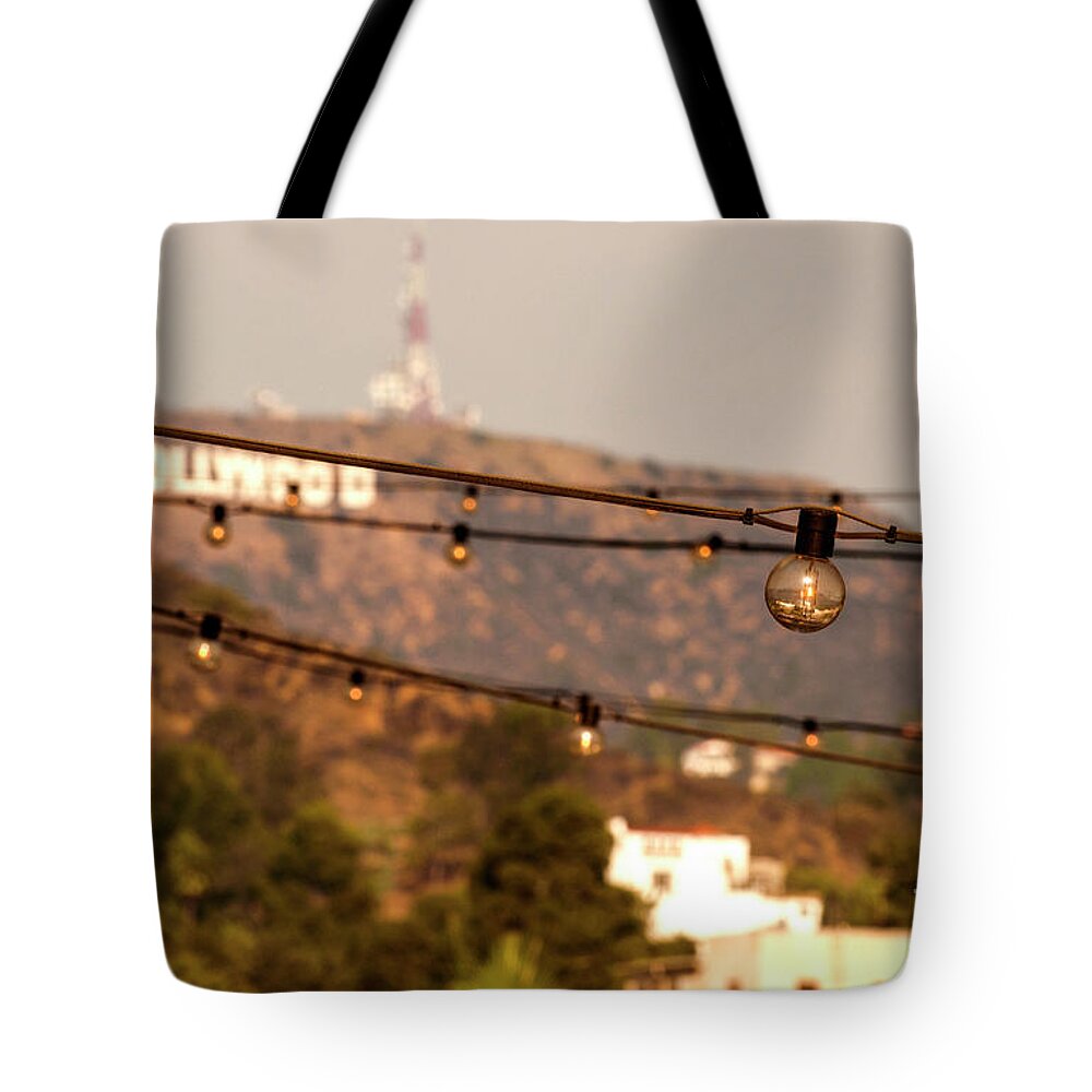 Hollywood Tote Bag featuring the photograph Hollywood sign on the hill 5 by Micah May