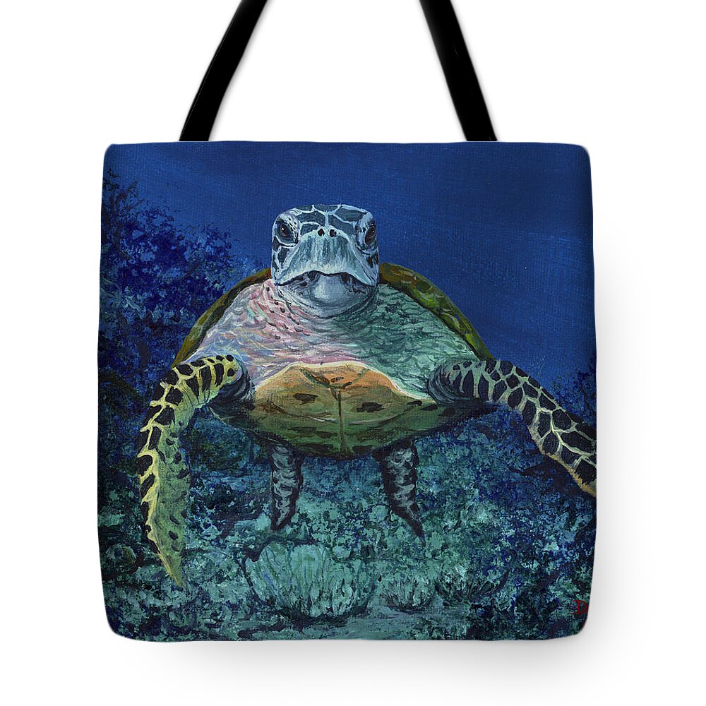 Hawaiian Green Sea Turtle Tote Bag featuring the painting Home Of The Honu by Darice Machel McGuire