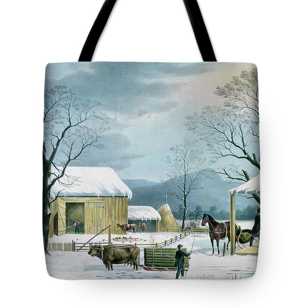 Snow Tote Bag featuring the painting Home to Thanksgiving by George Durrie
