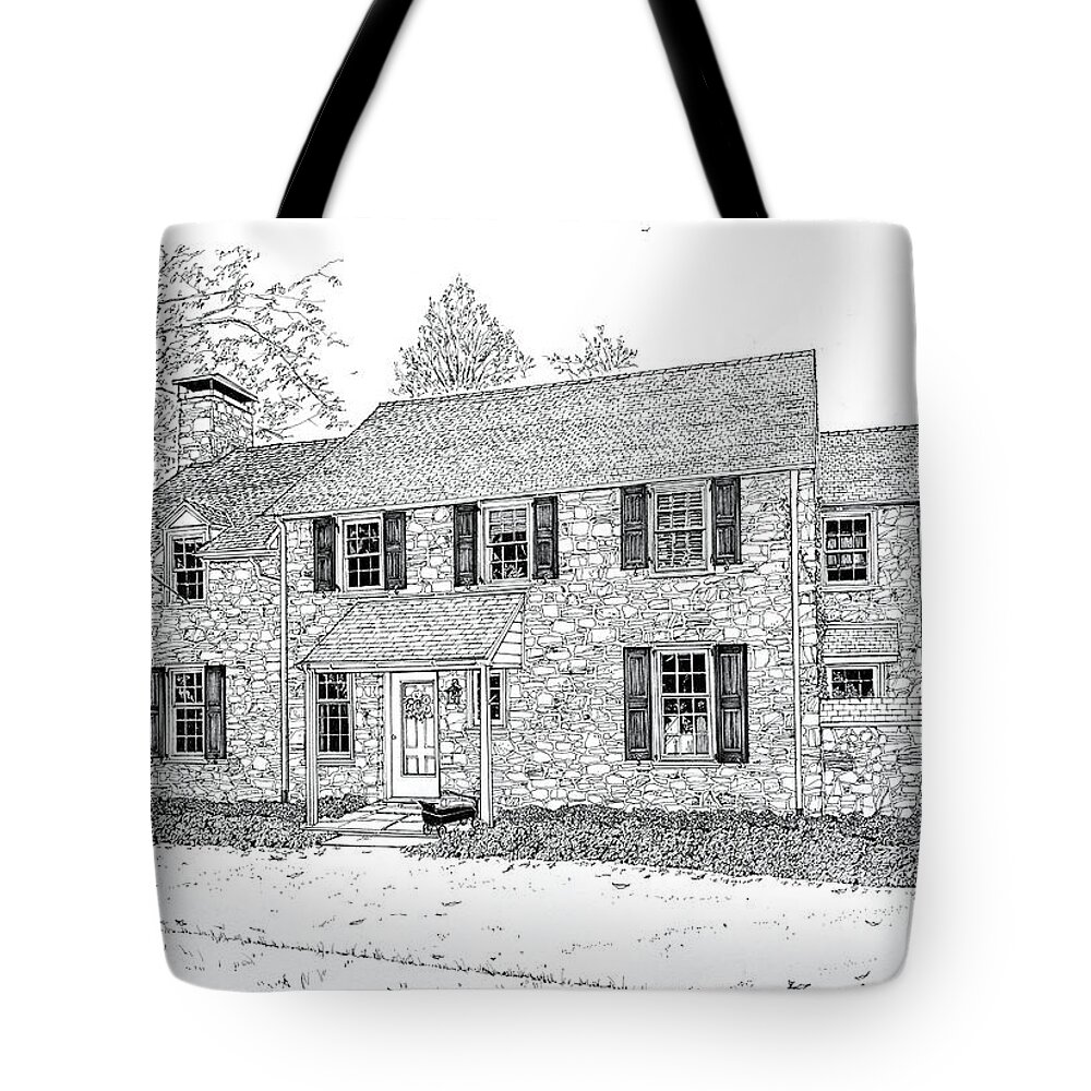 Pennsylvania Architecture Tote Bag featuring the drawing Homes Of The Main Line by Ira Shander