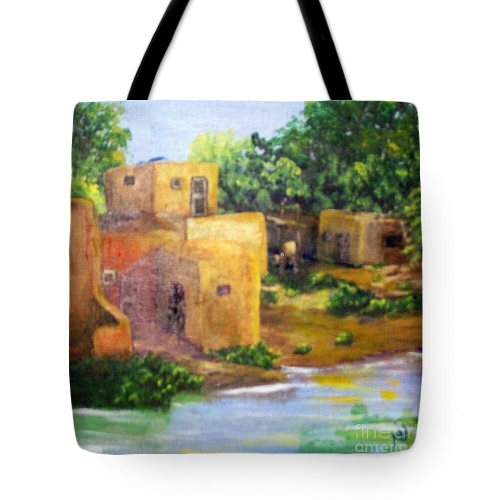 Pueblo Tote Bag featuring the painting Hometown by Saundra Johnson
