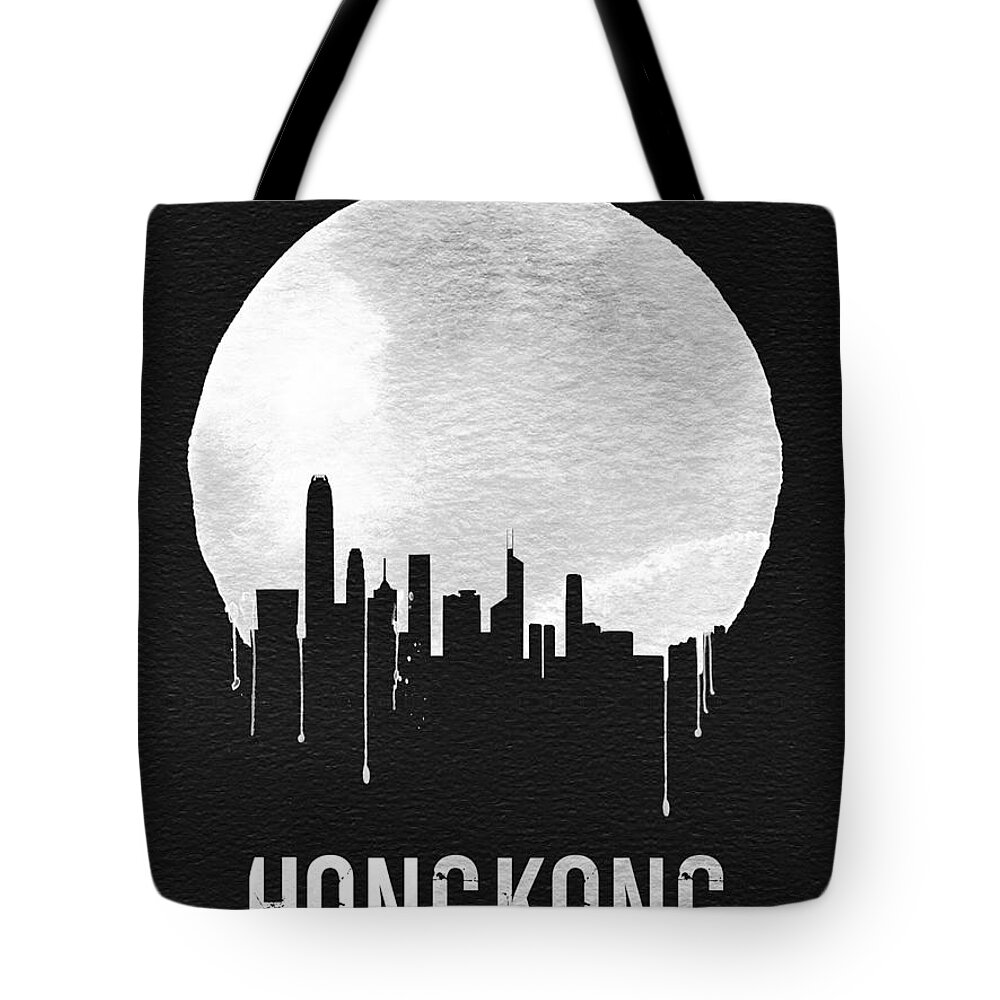 Hong Kong Tote Bag featuring the digital art Hong Kong Skyline Black by Naxart Studio