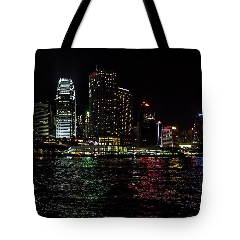 Hong Kong Tote Bag featuring the photograph Hong Kong Water At Night by Endre Balogh