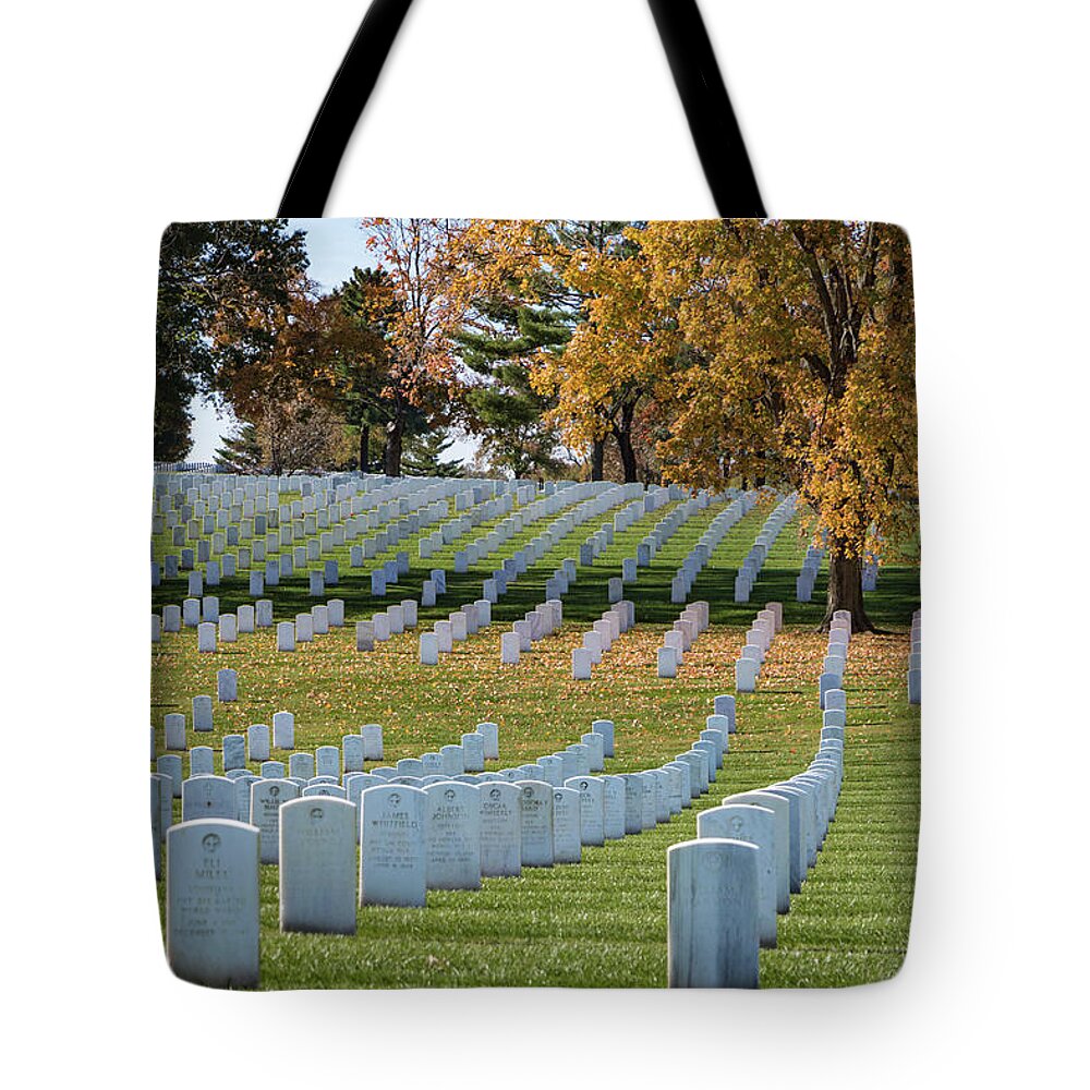 Jefferson Barracks National Cemetery Tote Bag featuring the photograph Honoring Americans by Holly Ross