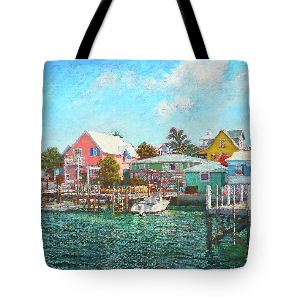 Hope Town Tote Bag featuring the painting Hope Town By The Sea by Ritchie Eyma