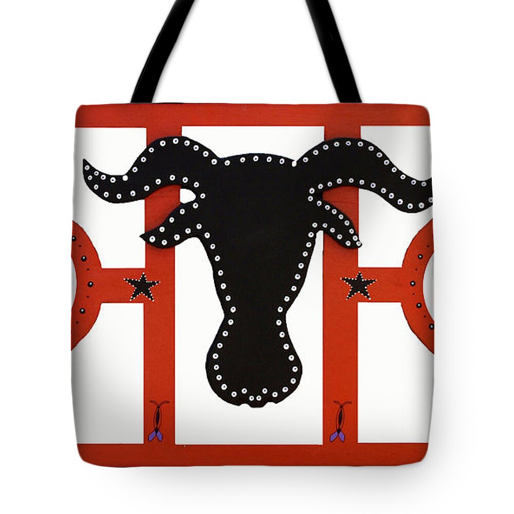 Cow Tote Bag featuring the mixed media Horn Time In Texas by Robert Margetts