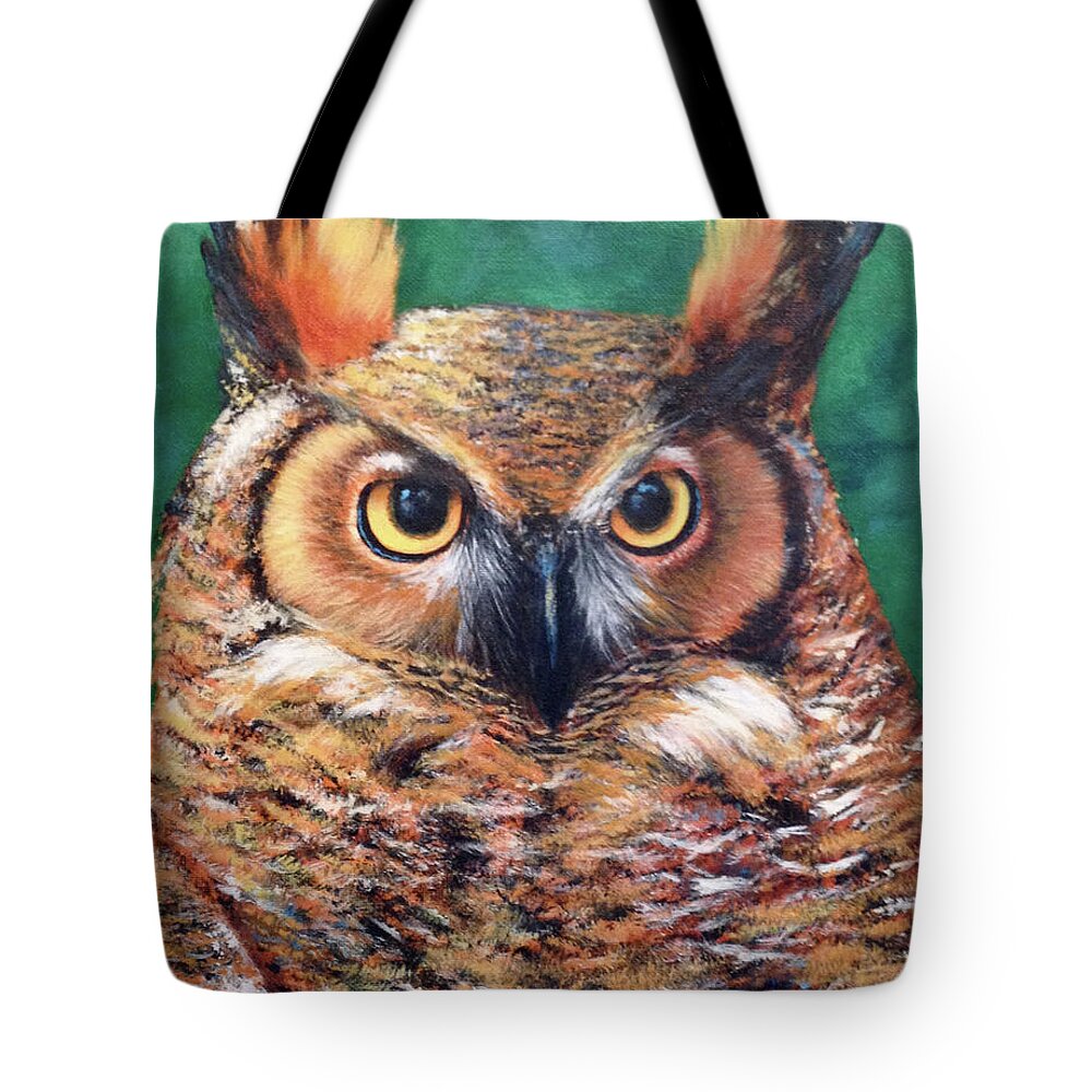 Owl Tote Bag featuring the painting Horned Owl by Donna Tucker