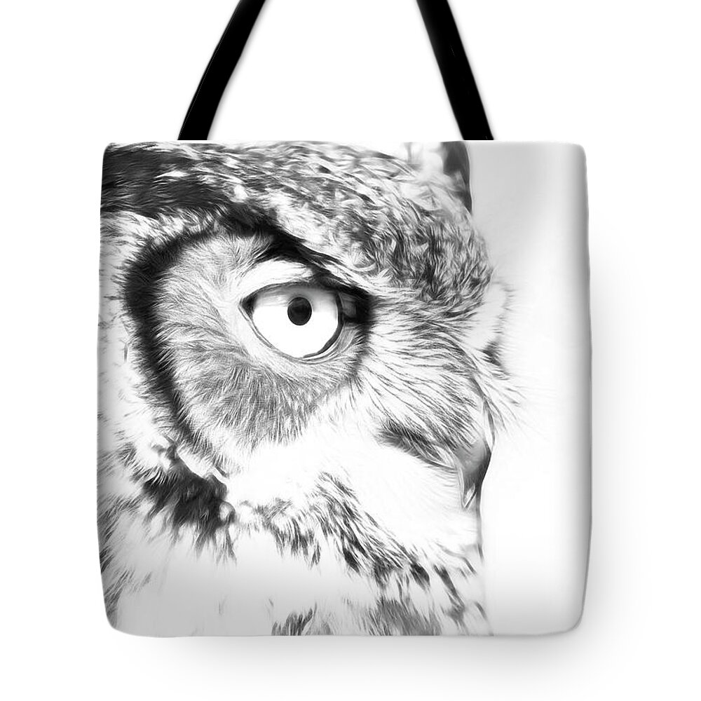 Horned Owl Tote Bag featuring the photograph Horned Owl Pen and Ink by Steve McKinzie