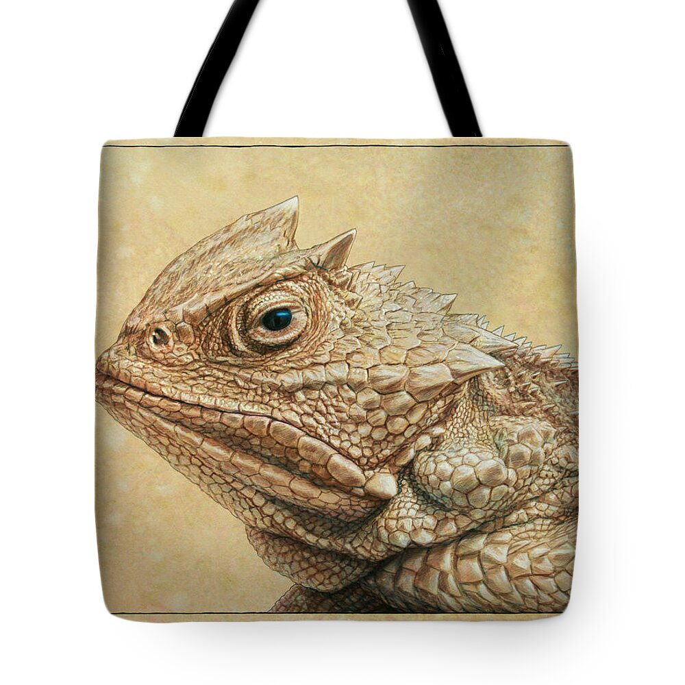 Horned Toad Tote Bag featuring the painting Horned Toad by James W Johnson