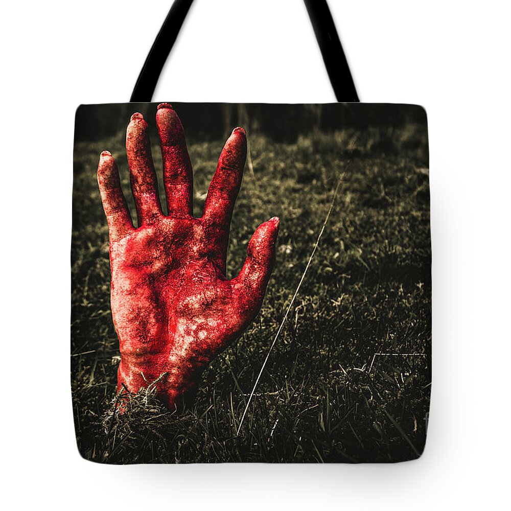 Hand Tote Bag featuring the photograph Horror resurrection by Jorgo Photography