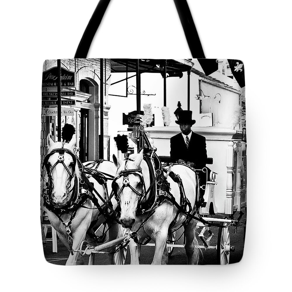 Horse Tote Bag featuring the photograph Horse Drawn Funeral Carriage by Kathleen K Parker