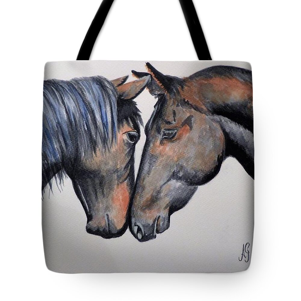 Australia Tote Bag featuring the painting Horse lovers by Anne Gardner