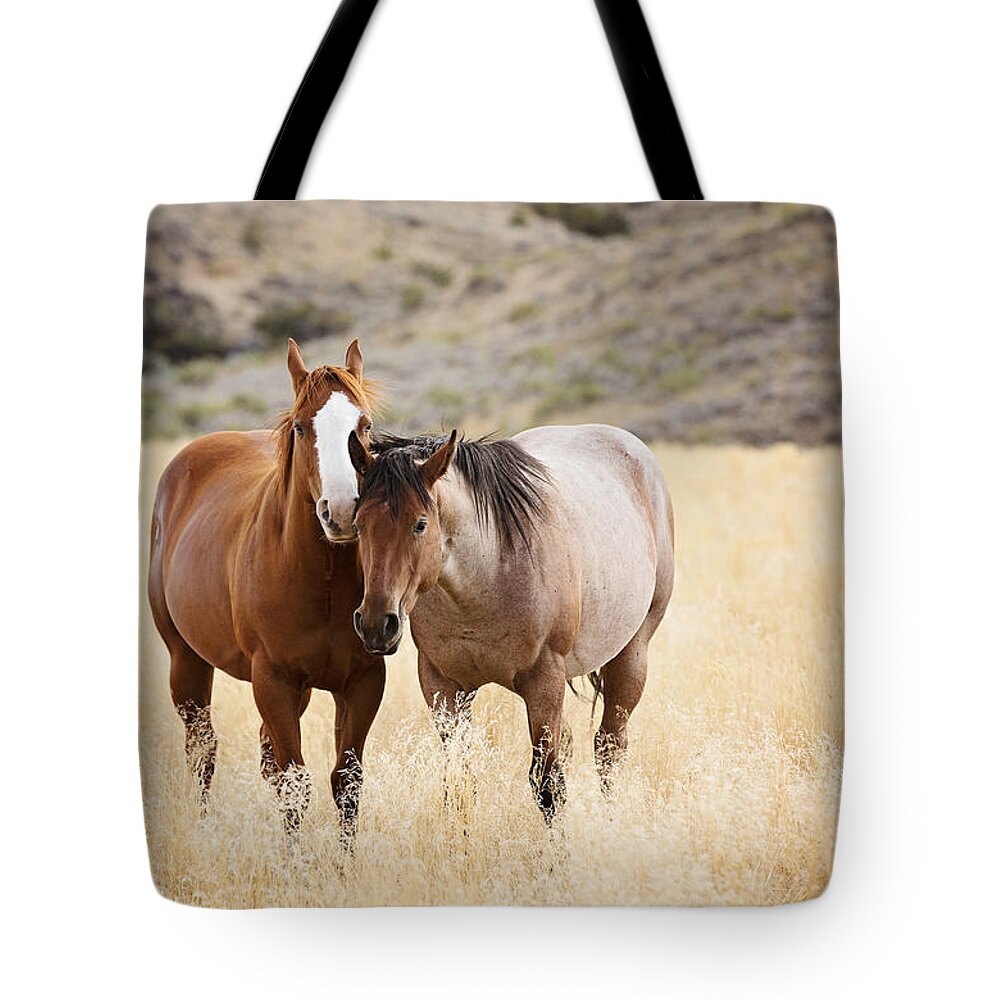 Horse Tote Bag featuring the photograph Horses by Deborah Penland
