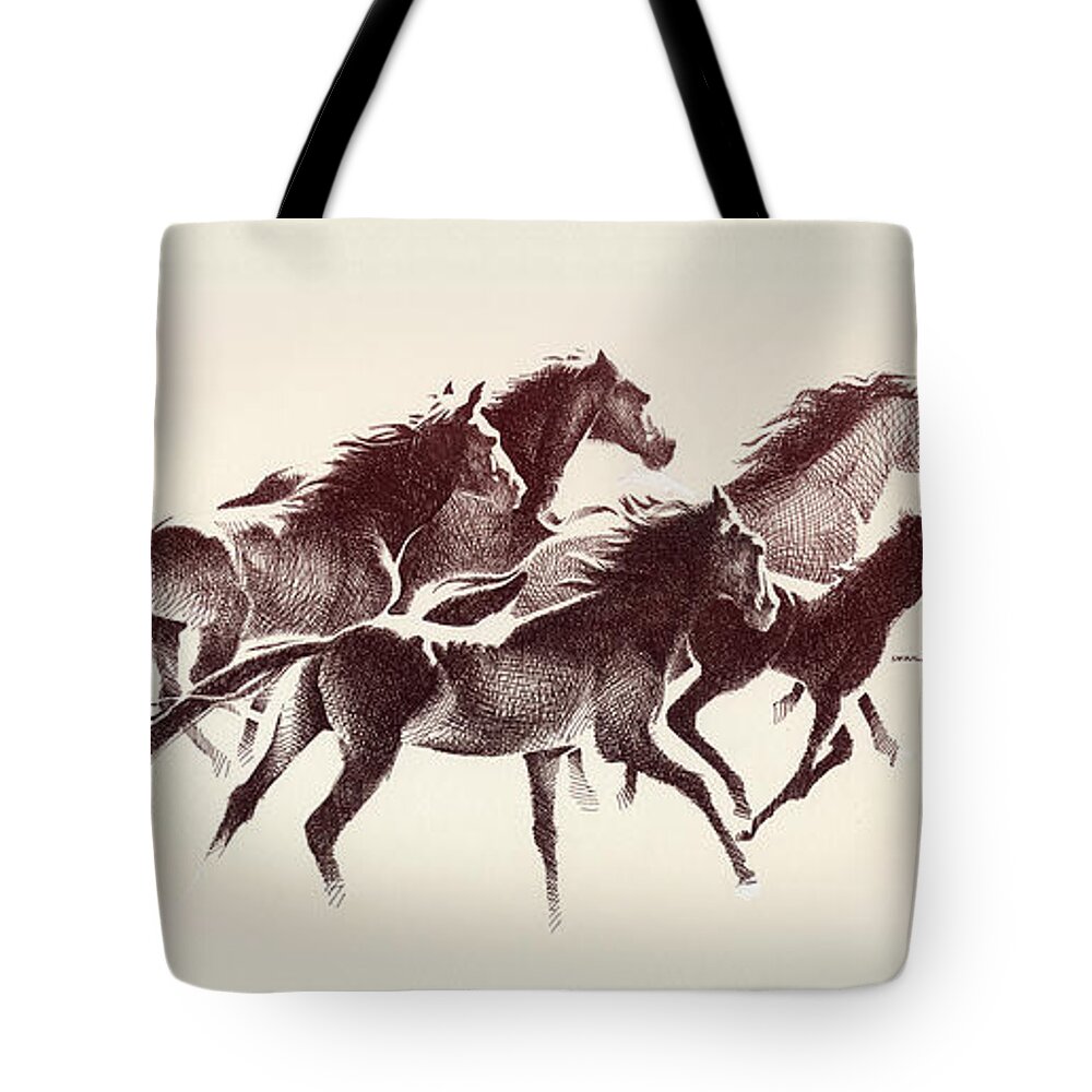 Wildlife Tote Bag featuring the digital art Horses3 mug by Mamoun Sakkal