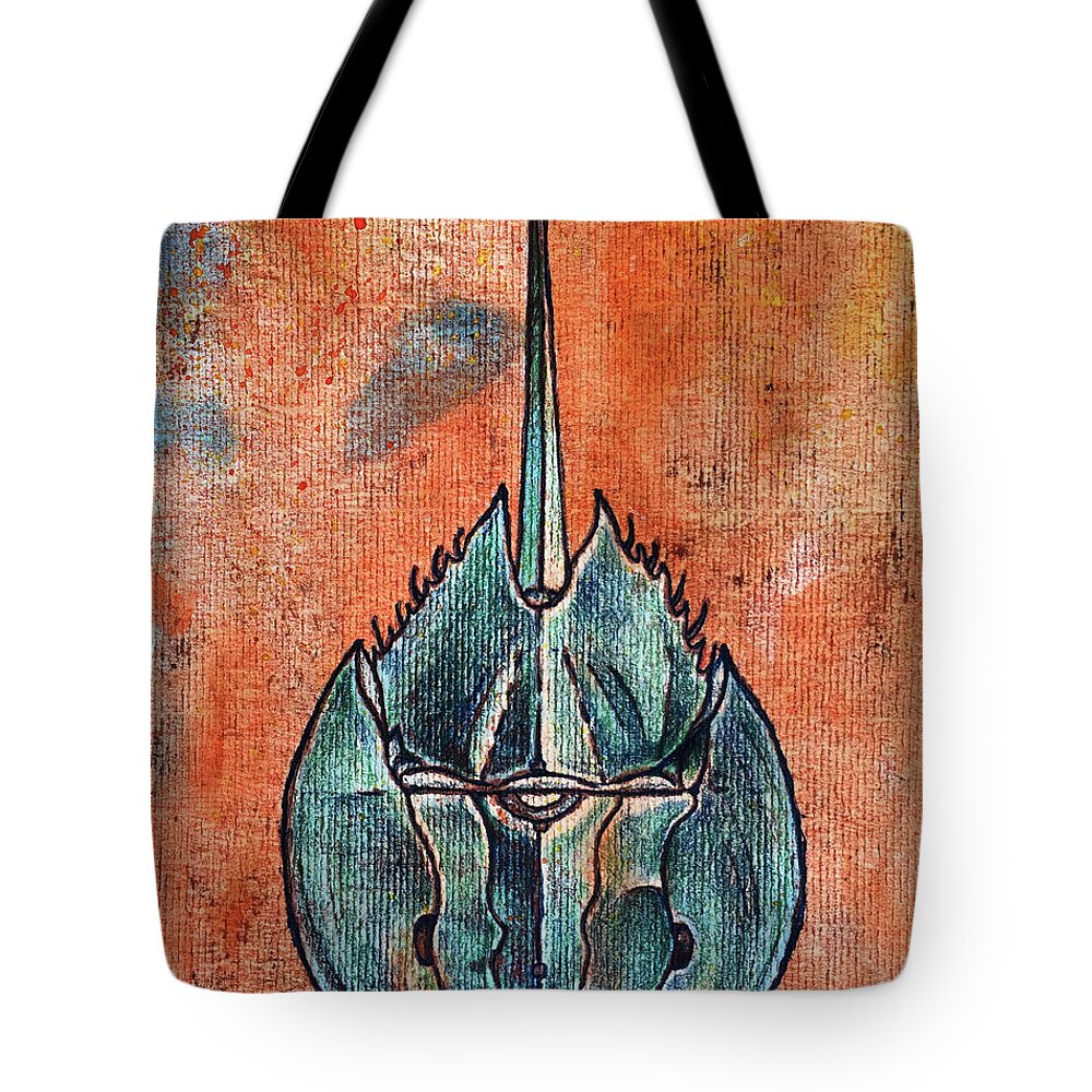 Horseshoe Crab Tote Bag featuring the mixed media Horseshoe Crab No.3 by AnneMarie Welsh
