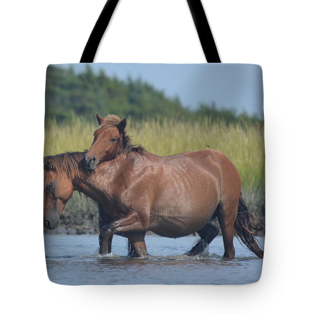 Island Horse Tote Bag featuring the photograph Horsing Around.... by Dan Williams