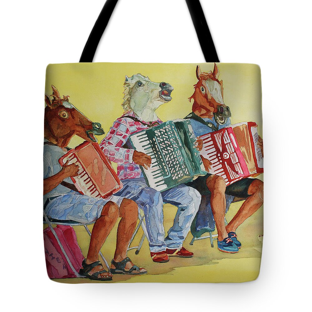Accordions Tote Bag featuring the painting Horsing Around With Accordions by Jenny Armitage