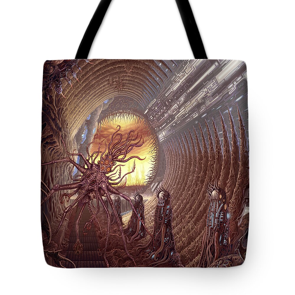 Alien Tote Bag featuring the painting Hostile Planet by Mark Cooper