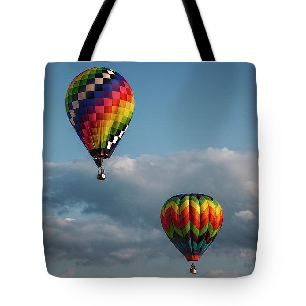 Balloon Tote Bag featuring the photograph Hot Air Balloons at the Battle Creek Michigan Balloon Festival by Randall Nyhof