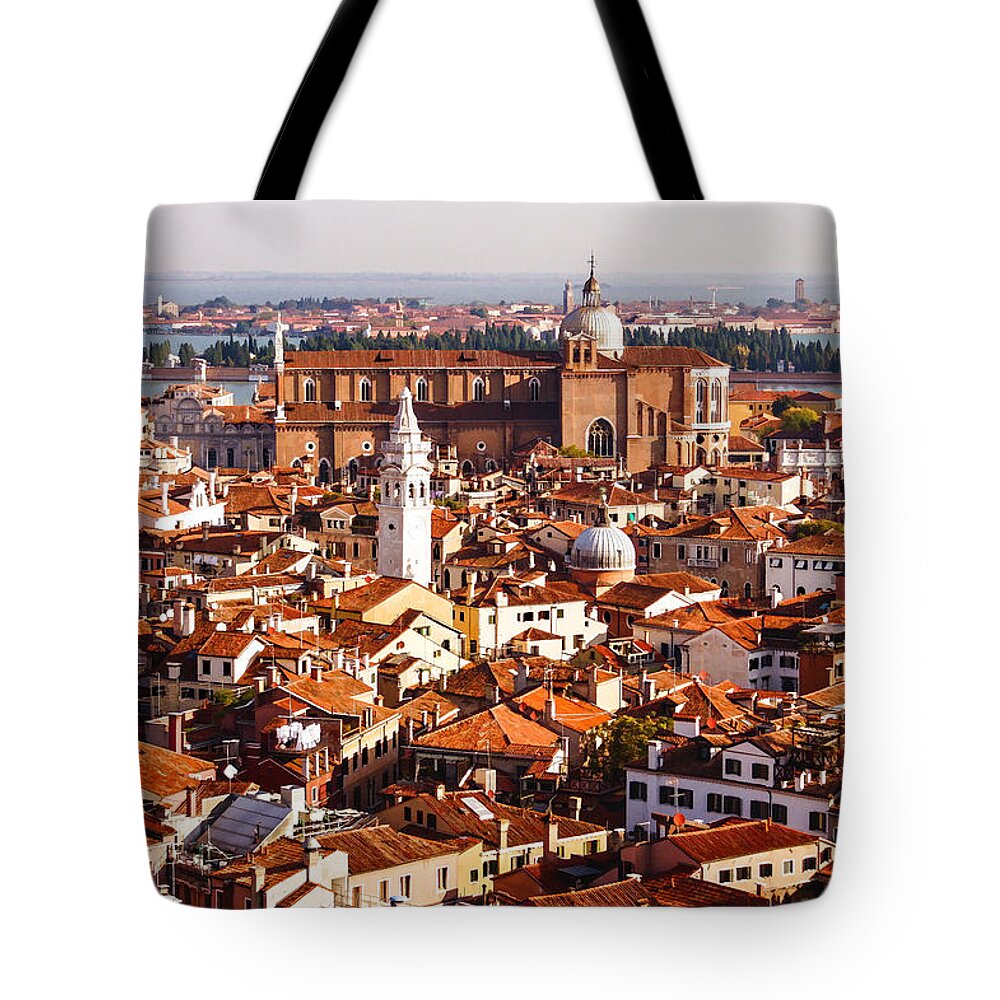 Georgia Mizuleva Tote Bag featuring the digital art Hot Hazy and Wonderful - the Red Roofs of Venice Italy by Georgia Mizuleva