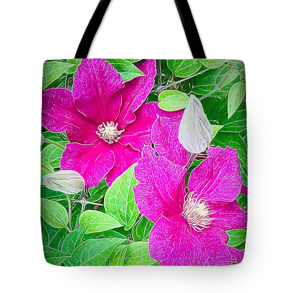 Clematis Tote Bag featuring the photograph Hot Pink Clematis by Anne Sands
