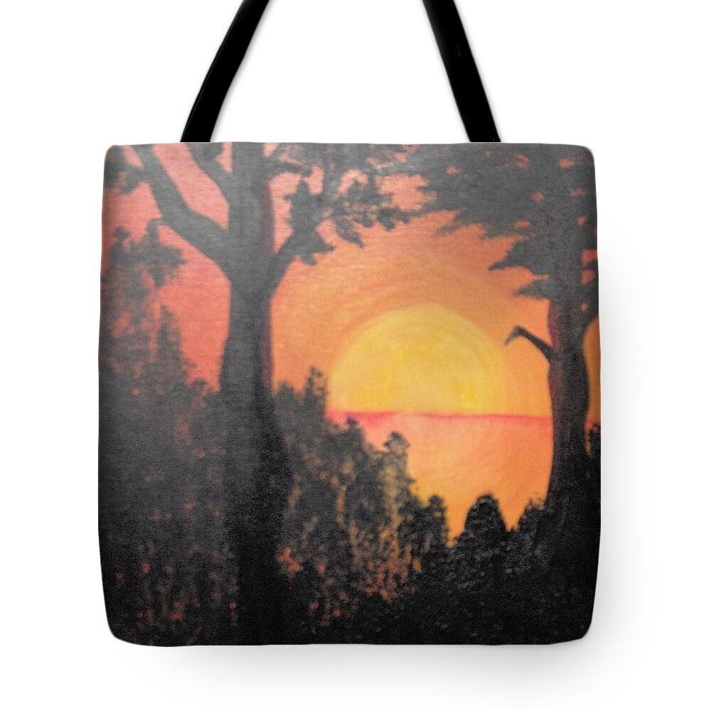 Landscape Sunset Tropical Orange Tote Bag featuring the painting Hot by Saundra Johnson