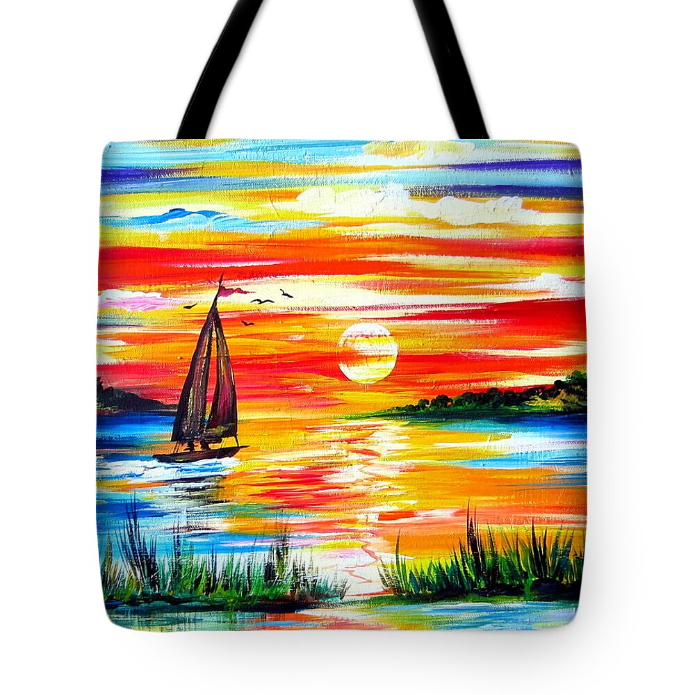 Sails Tote Bag featuring the painting Hot Summer sunset by Roberto Gagliardi