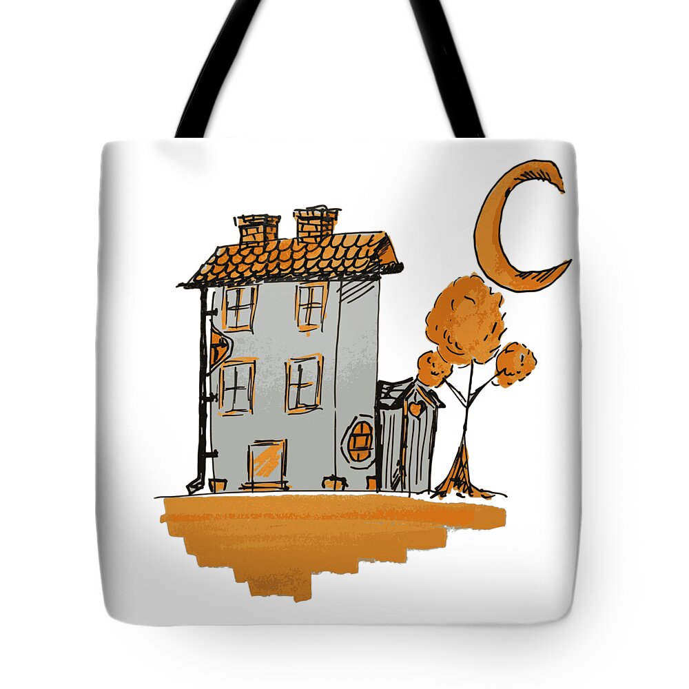 House Tote Bag featuring the digital art House and moon by Piotr Dulski
