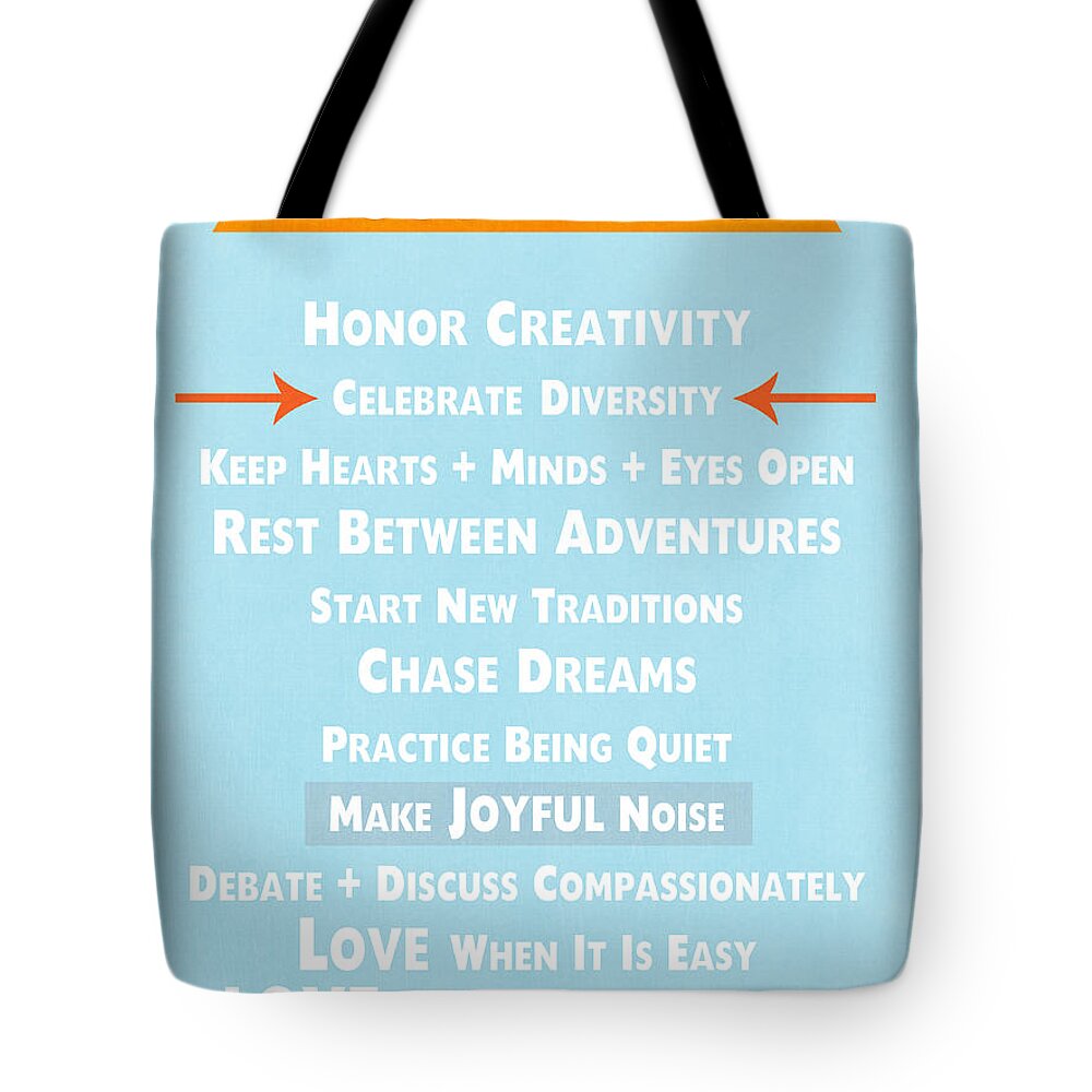 Sign Tote Bag featuring the mixed media House Rules-Contemporary by Linda Woods