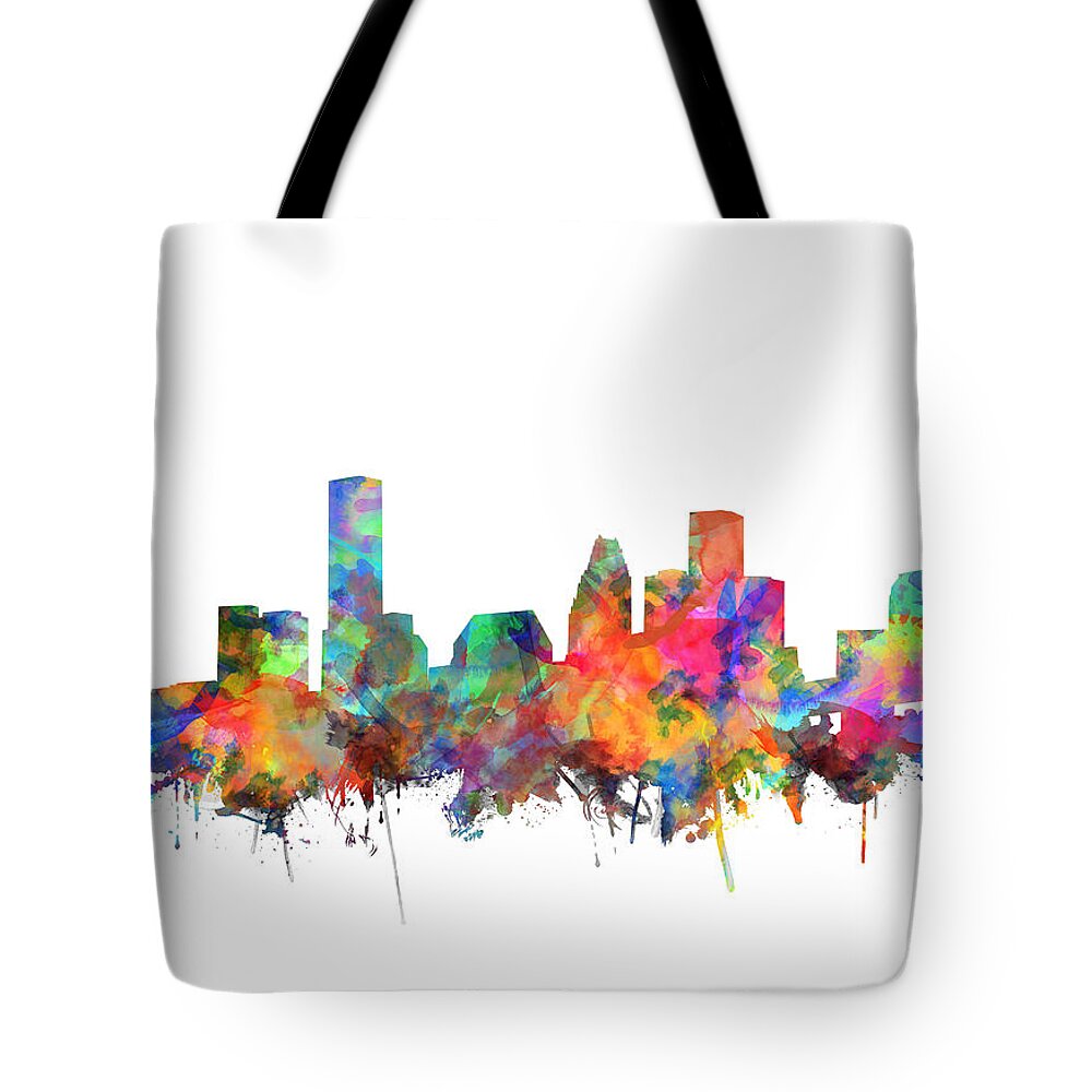 Houston Tote Bag featuring the painting Houston Skyline Watercolor 6 by Bekim M
