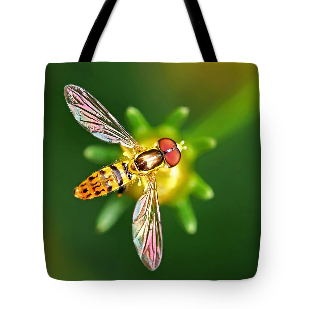 Hoverfly On Coreopsis Tote Bag featuring the photograph Hoverfly on Coreopsis by Carolyn Derstine