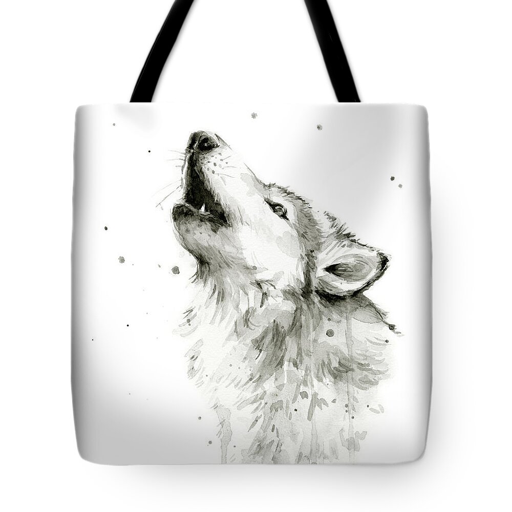 Watercolor Tote Bag featuring the painting Howling Wolf Watercolor by Olga Shvartsur